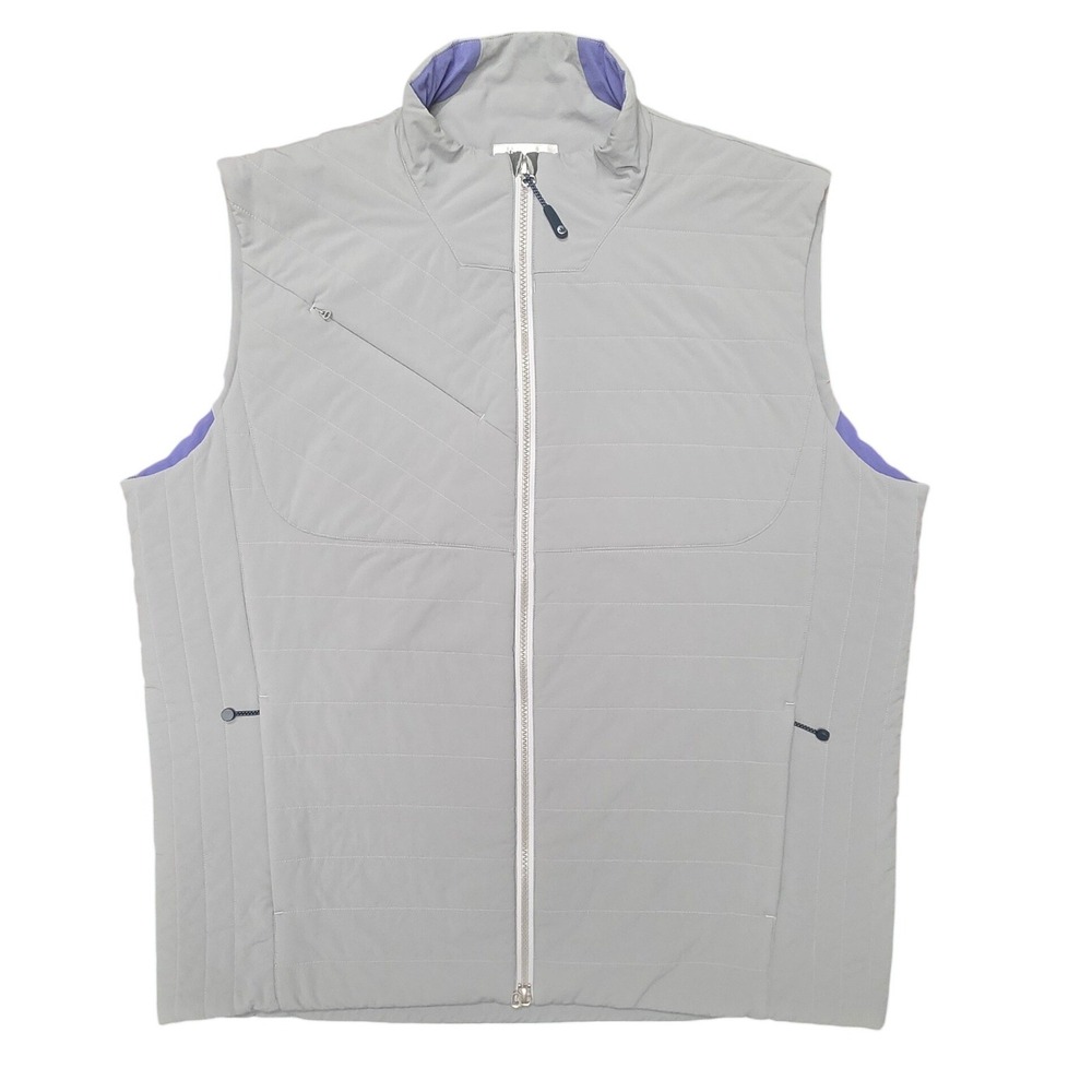 Peter Millar Insulated Golf Vest Mens L Grey Purple Quilted Zip Preppy Layering